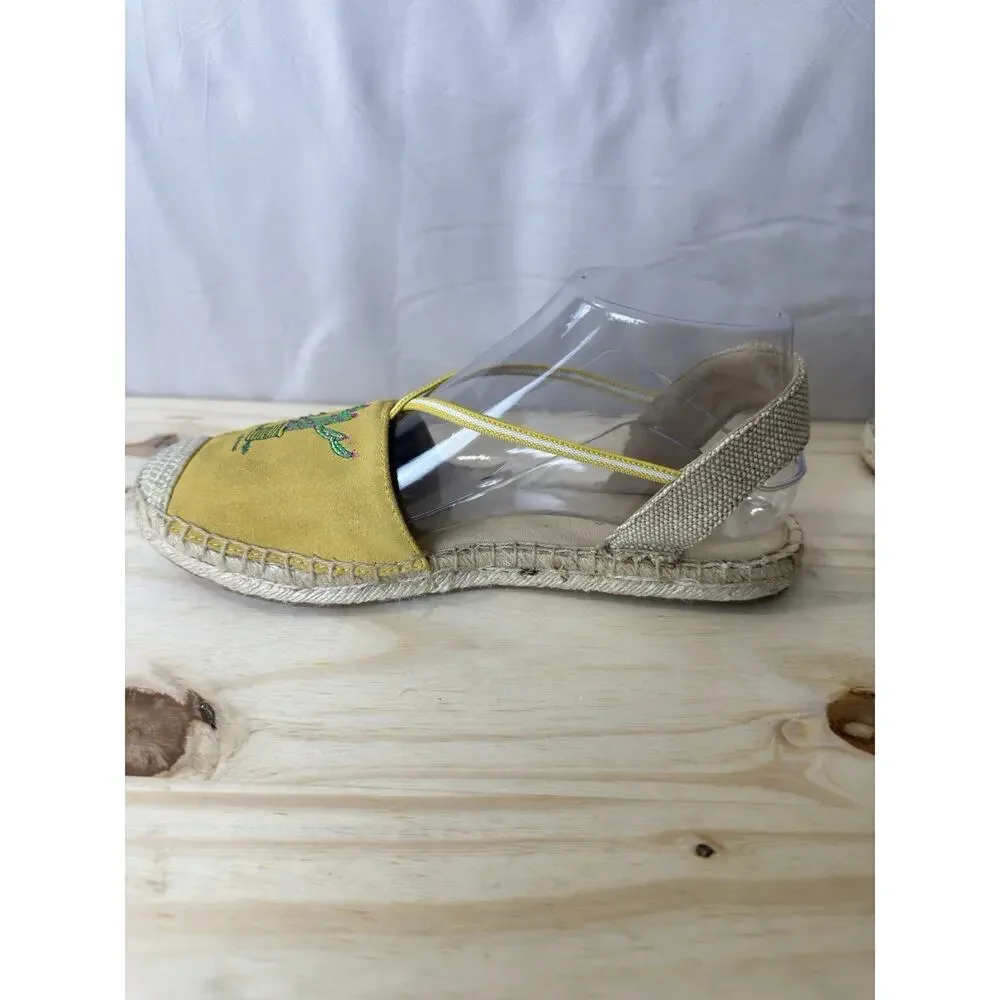 Talbots Womens Yellow Cactus Embroidered Espadrille Sandals Shoes Size 7.5 M